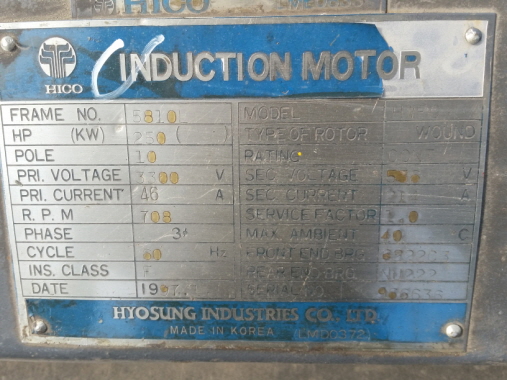 Hyosung High-Voltage Wound Motor 250HP*10P*60HZ*3300V Product Image