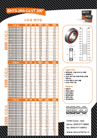BECO 고온, 고열베어링, 고온용베어링, BHTS 2RS C4 VT 200° 제품 이미지