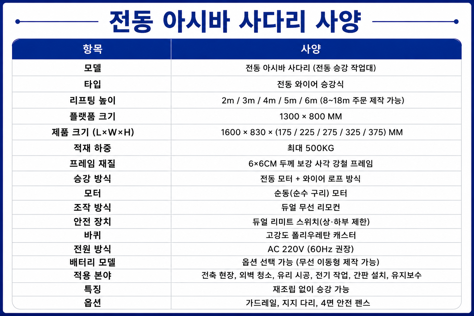 우성테크산업 전동 아시바 사다리 전동 승강 작업대 제품 이미지