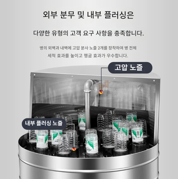 자동 설거지 세병기 32구 병 세척 기계 플라스틱 유리 와인 업소용 반자동 유리병 펀칭기 304 스텐레스 잼 꿀 도자기 제품 이미지