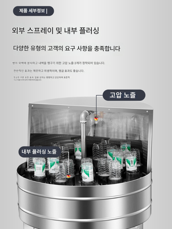 자동 설거지 세병기 32구 병 세척 기계 플라스틱 유리 와인 업소용 반자동 유리병 펀칭기 304 스텐레스 잼 꿀 도자기 제품 이미지 7