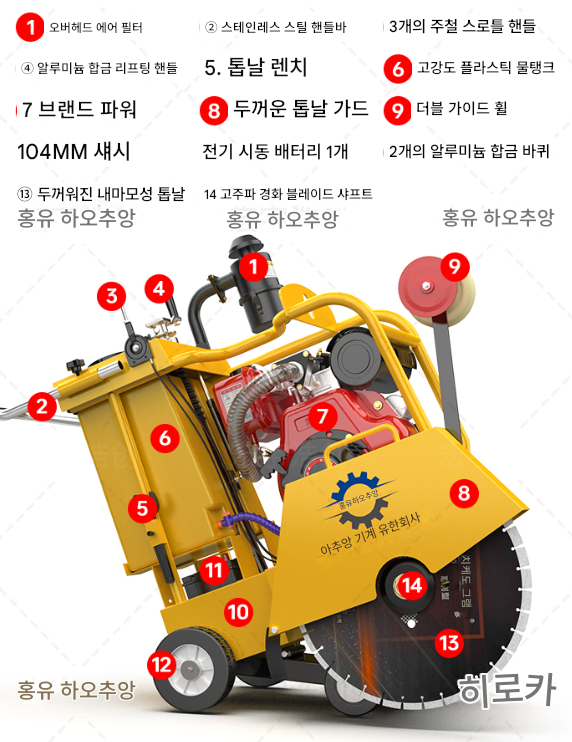콘크리트 커팅기 9200W 아스팔트 도로 컷팅기 대리석 전기 커팅 가솔린 절단기 시멘트 노면 디젤  절단 전동 각기 홈파기 제품 이미지 3