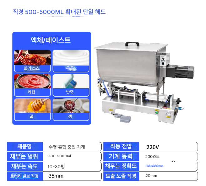 정량 주입기 5000ml 감응형 스킨 꿀 디스펜서 화장품 오일 주스 수평식 교반 가열 페이스트 과립 소스 반자동 충전기 분배기 제품 이미지 2