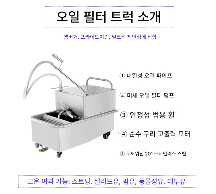 기름 정제기 70L 500W 대용량 업소용 패스트푸드 튀김 여과 업소용 대형 오일필터 쇼트닝 버거집 치킨집 오일 햄버거 기름 제품 이미지