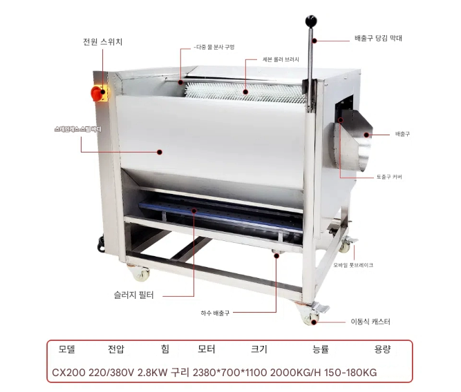 업소용 탈피기 2800W 20t/hr 자동 필링기 감자 토란 탈피 고구마 스텐 농산물 구근 껍질깎는기계 필러 더덕 구황작물 무