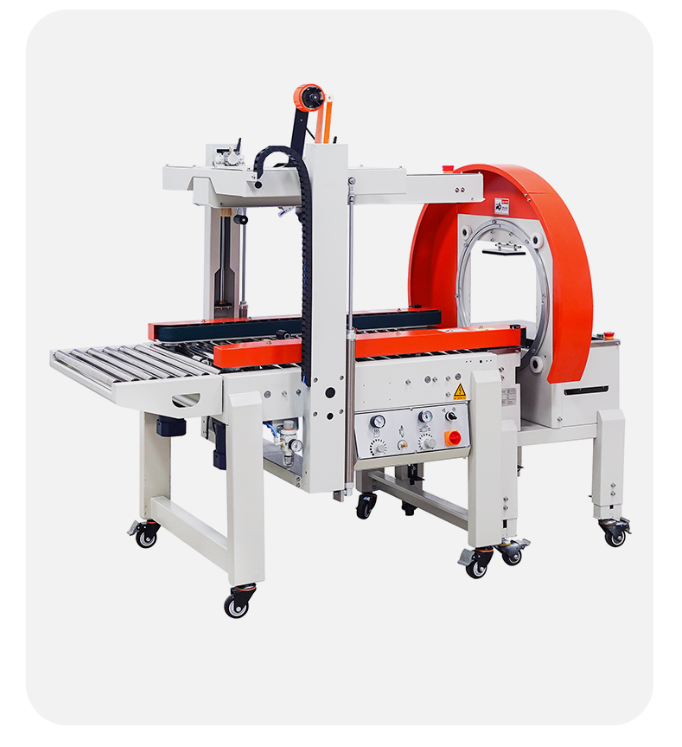 Box Packaging Machine Rotary 950W Conveyor Belt Box Automatic Side Tape Sealing Delivery Taping Mach 제품 이미지