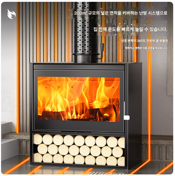 대형 주물 벽난로 200㎡ 나무 장작 화목 난로 실내 난방 별장 홈스테이 히터 가정용 거실 게스트하우스 농촌 공장 주철 창고
