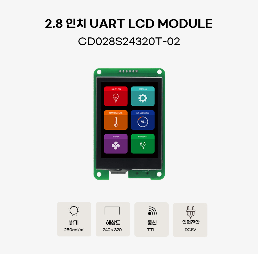 2.8인치 240*320 CD028S24320T-02 UART Smart Series 산업용 의료용 터치 소형 디스플레이 ...