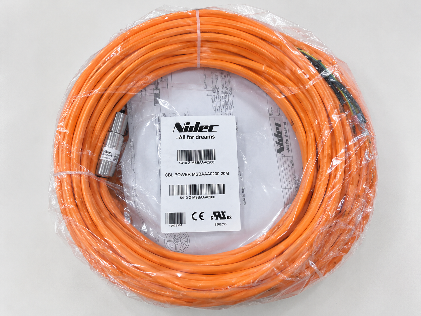 Nidec Servo Motor Power Cable 20m (No Brake)