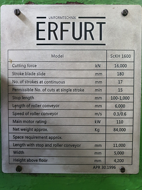 Dongkwang PM - [Used] Erfurt ScKH-1600 Wire Rod Cutting Press