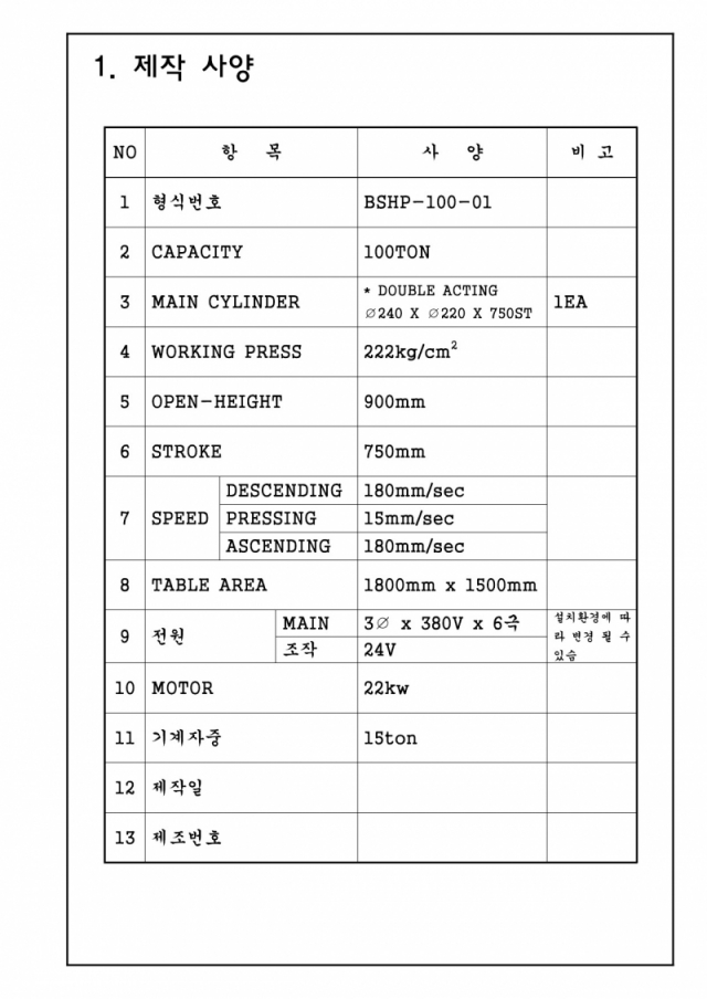 (주문제작) 100톤 유압프레스 제품 이미지