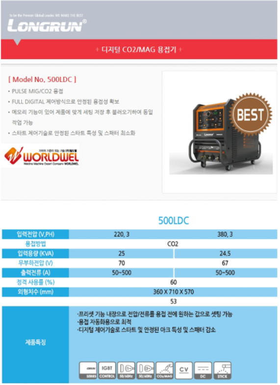 (전시품) 월드웰 CO2용접기 500LDC 제품 이미지